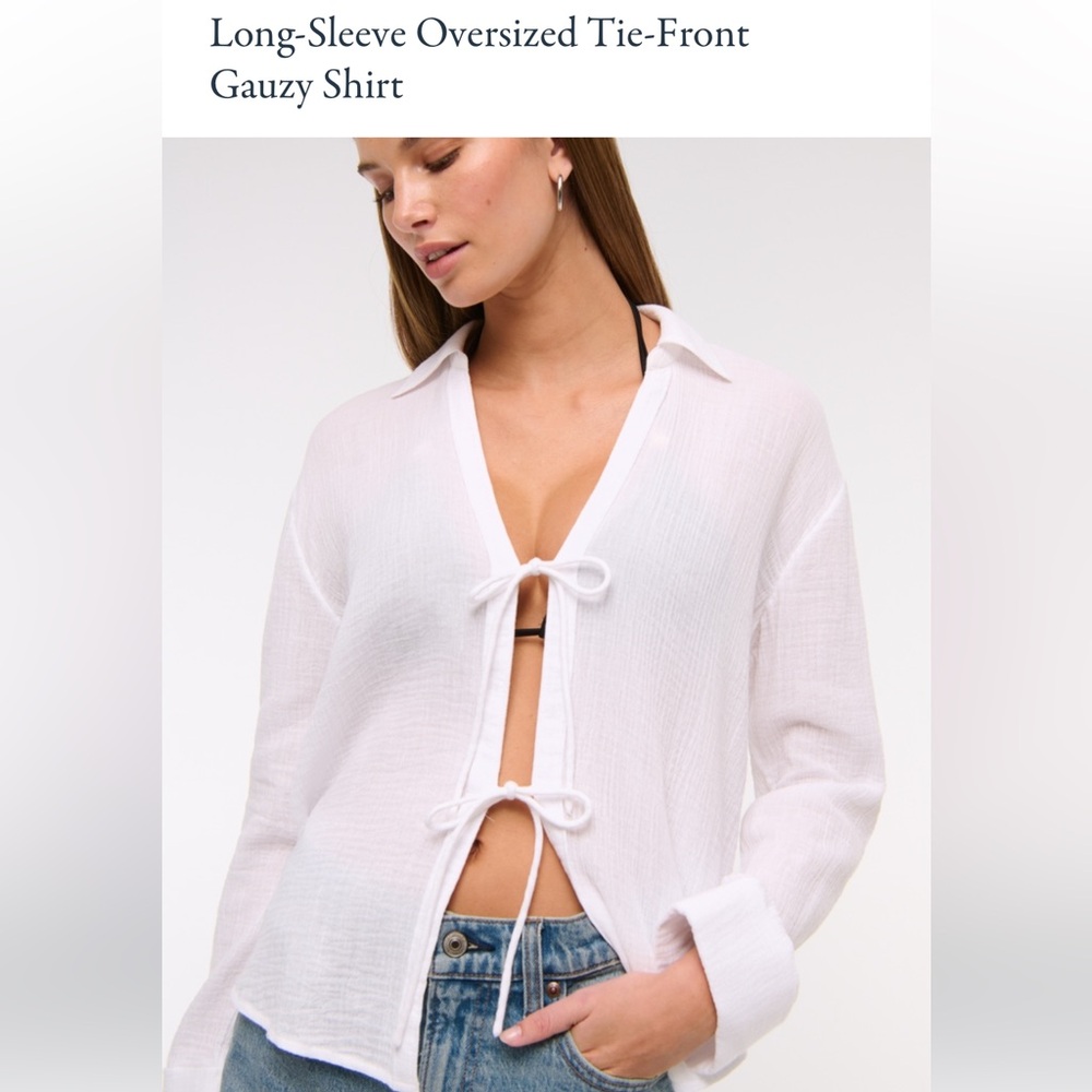 NWT Abercrombie Long Sleeve Oversized Tie-Front Gauzy Shirt